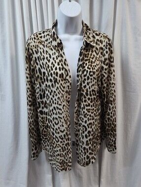 Worthington Leopard Print Button-Down Shirt - Tan, Black, Brown